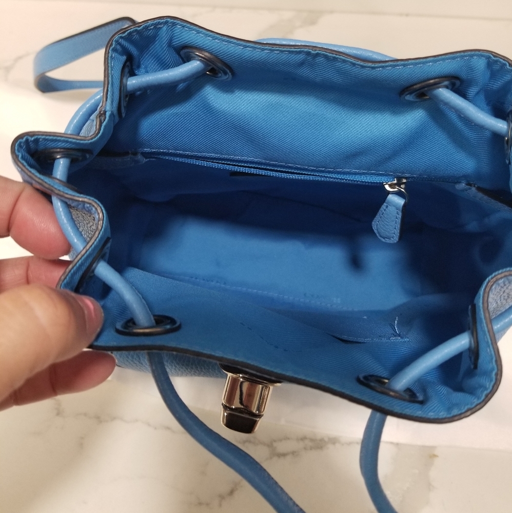 SOLD! NWOT! Coach Mini Turnlock Rucksack Backpack Pebbled Leather Azure Blue - Picture 10 of 16